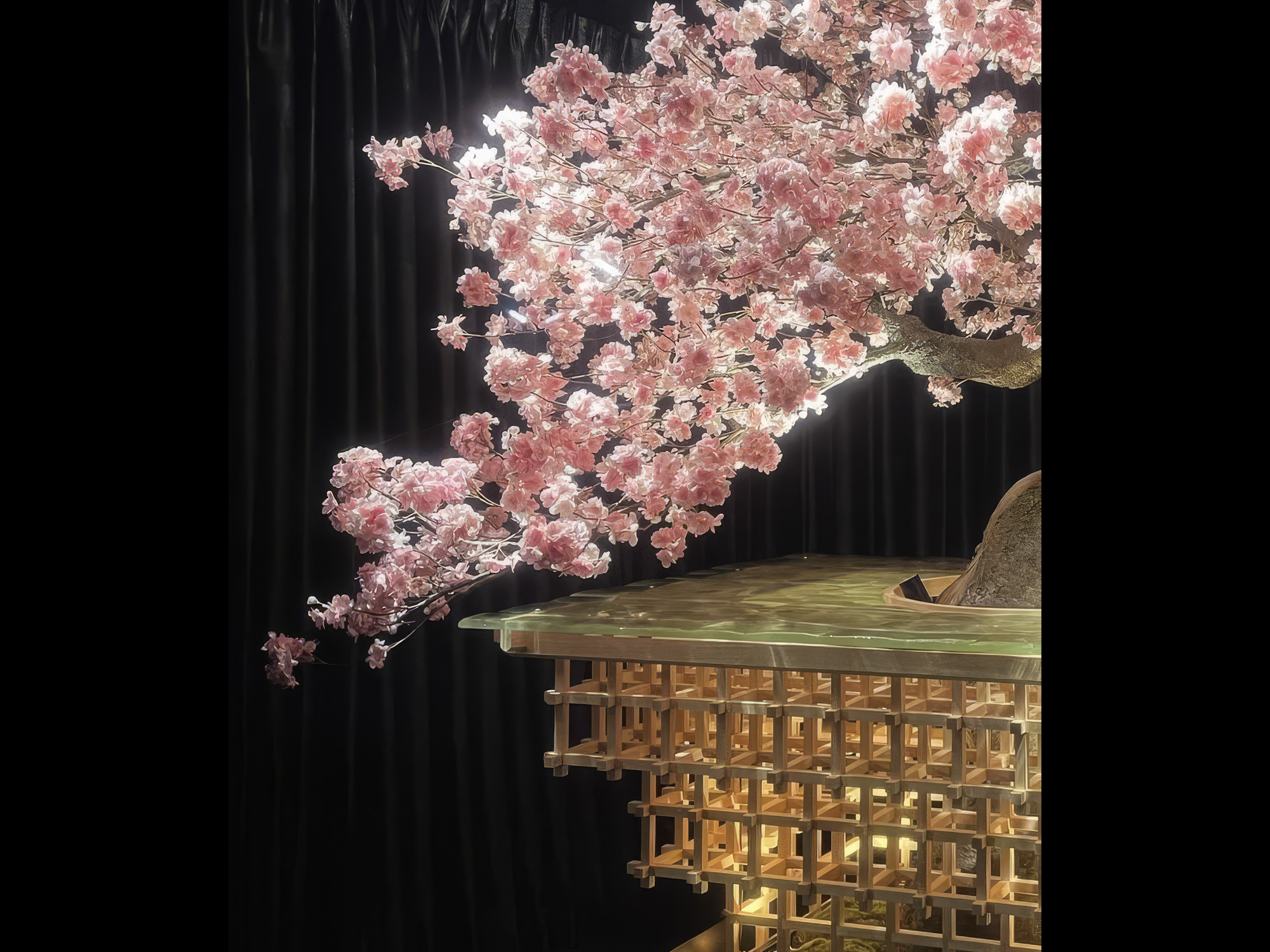桜造形オブジェ「千鳥」設置シーン3 桜造形オブジェ「千鳥」設置シーン3